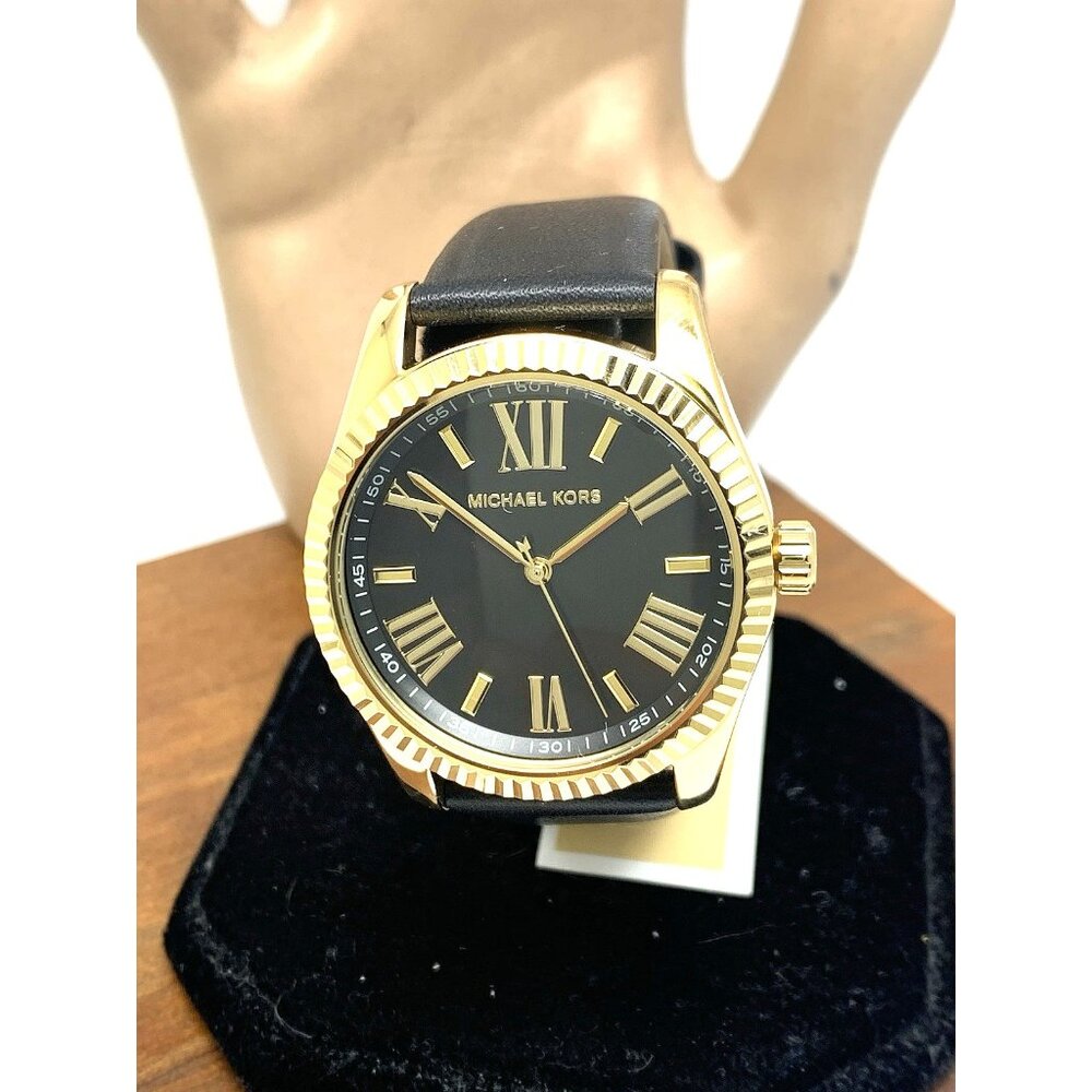 Michael Kors Women's Watch MK4748 Lexington Quartz Gold Black Leather Band 38mm